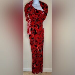 Jovani Beaded Gown Misses Size 8 Red with Wrap Off Shoulder Style Vintage
